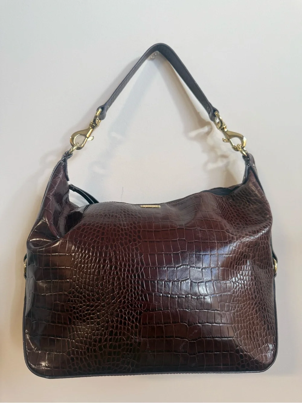 Ralph Lauren Dark Brown Croc-Embossed Shoulder Bag